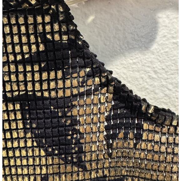 Vintage Janine Medium Gold Black Floral Cocktail Dress Open Back Mosaic Retro - Picture 15 of 16